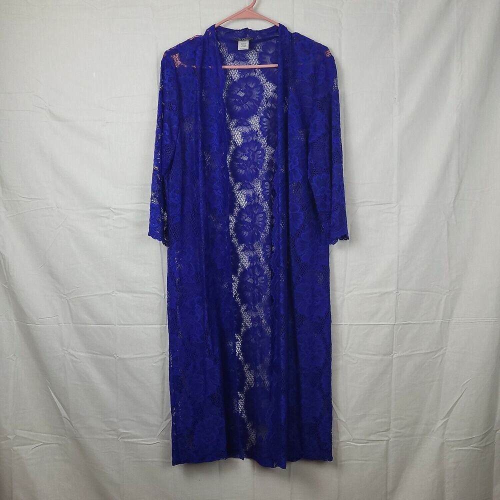Miss Cristina Womens Blue Long Sleeves Open‎ Front Cardigan Jacket Size 2XL